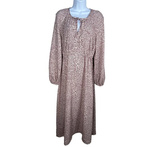 William Morris x H&M Long Sleeve Midi Dress Lily Leaf Print Cream Brown Size 4 - Picture 1 of 9